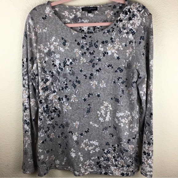 Mario Serrani Italy Women's Long Sleeve Tunic Top Gray Taupe Floral Size M - Picture 1 of 9